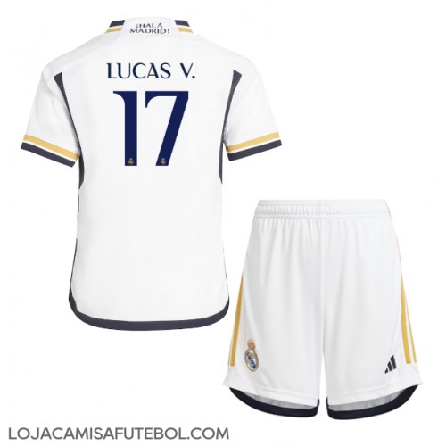 Camisa de Futebol Real Madrid Lucas Vazquez #17 Equipamento Principal Infantil 2023-24 Manga Curta (+ Calças curtas)